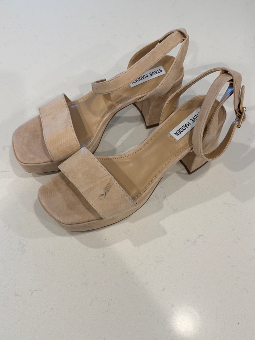 Steve Madden Beige Suede Block Heel Sandals sz 9.5